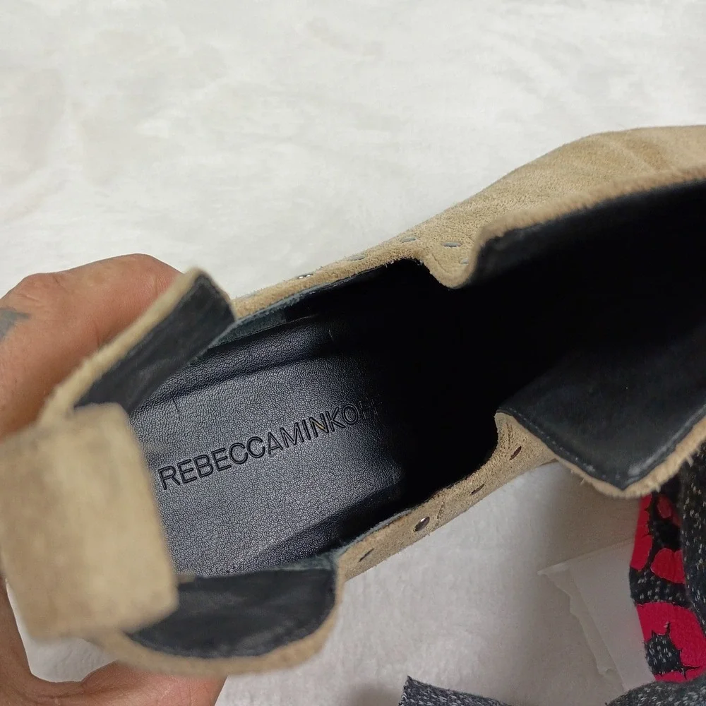 Rebecca Minkoff Suede Cut Out Studded Ankle Boots Tan Sand Womens 9.5 M